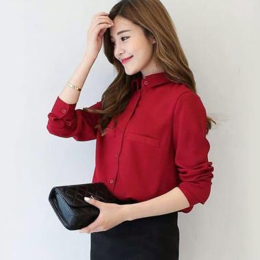 Plus Size Ladies Blouses Casual Women's Long Sleeved Solid Shirt