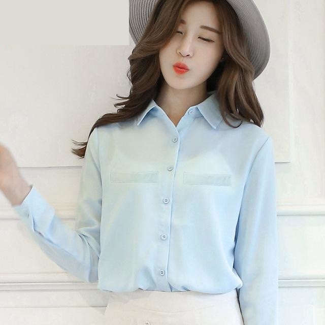 Plus Size Ladies Blouses Casual Women's Long Sleeved Solid Shirt