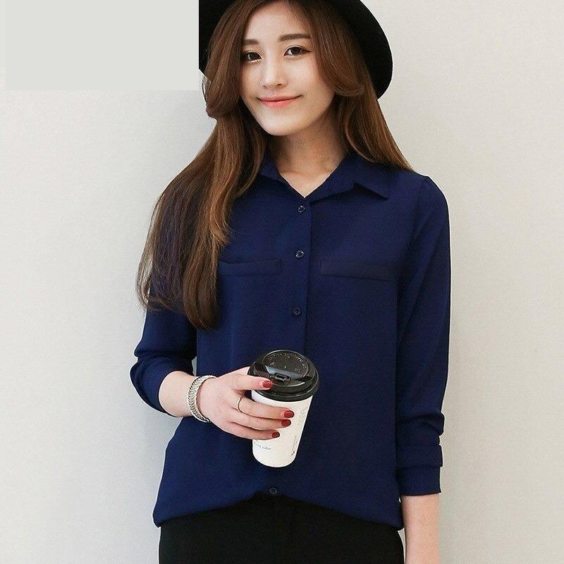 Plus Size Ladies Blouses Casual Women's Long Sleeved Solid Shirt
