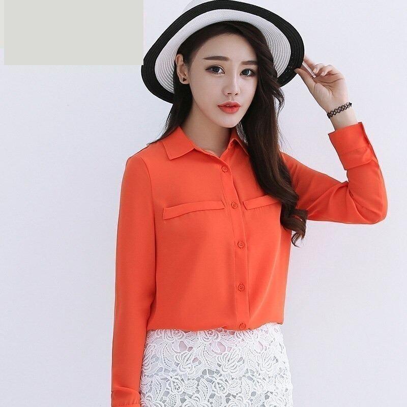 Plus Size Ladies Blouses Casual Women's Long Sleeved Solid Shirt