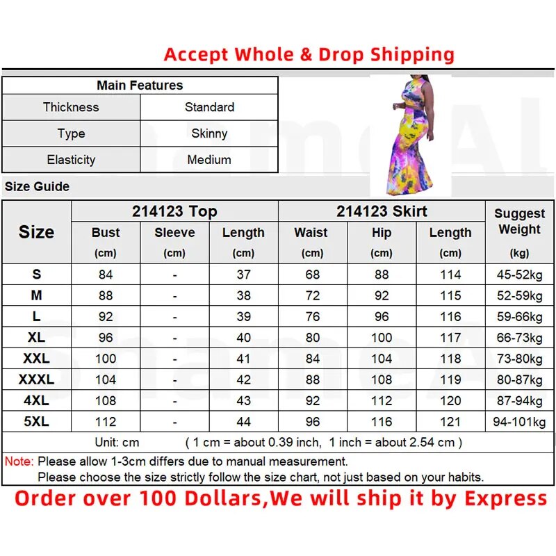 Women's Summer Sexy Tie-dye Long Bodycon Crop Top Skirt Sets