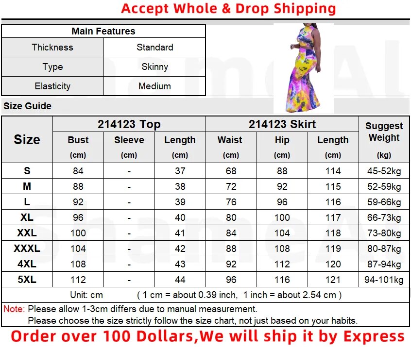 Women's Summer Sexy Tie-dye Long Bodycon Crop Top Skirt Sets