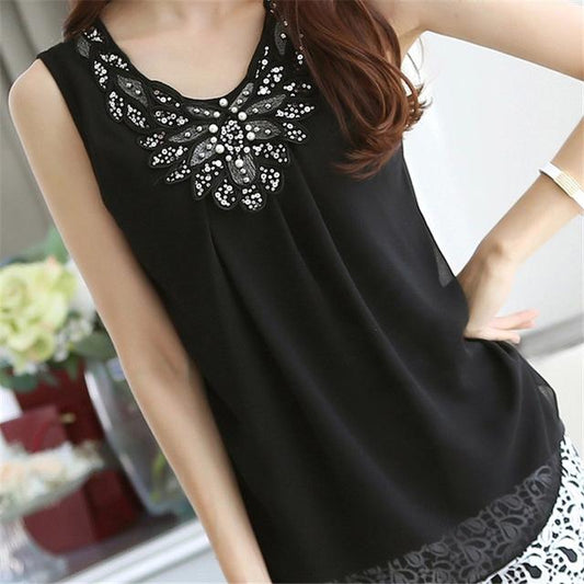 Sexy Plus Size White Crotchet Women’s Sleeveless Blouse for Summer