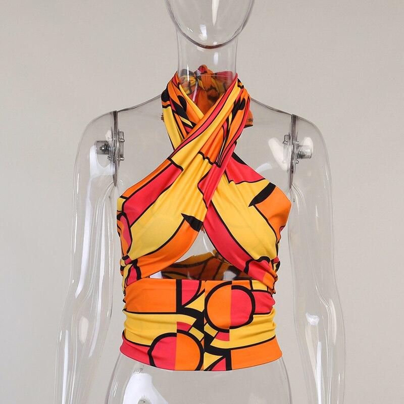 Sexy Women's Hollow Out Backless Criss Cross Cropped Halter Top Beachwear