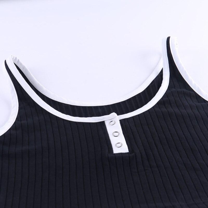 Sexy Women's Patchwork Cotton Sleeveless Skinny Button-Front Cami Tanktop