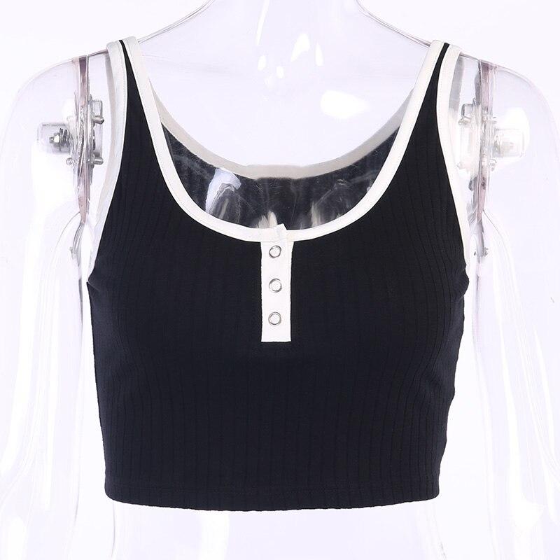 Sexy Women's Patchwork Cotton Sleeveless Skinny Button-Front Cami Tanktop