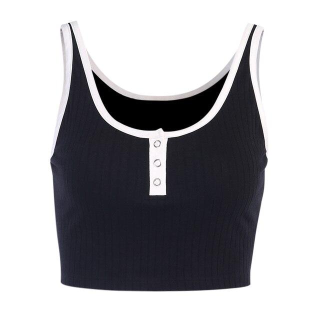 Sexy Women's Patchwork Cotton Sleeveless Skinny Button-Front Cami Tanktop