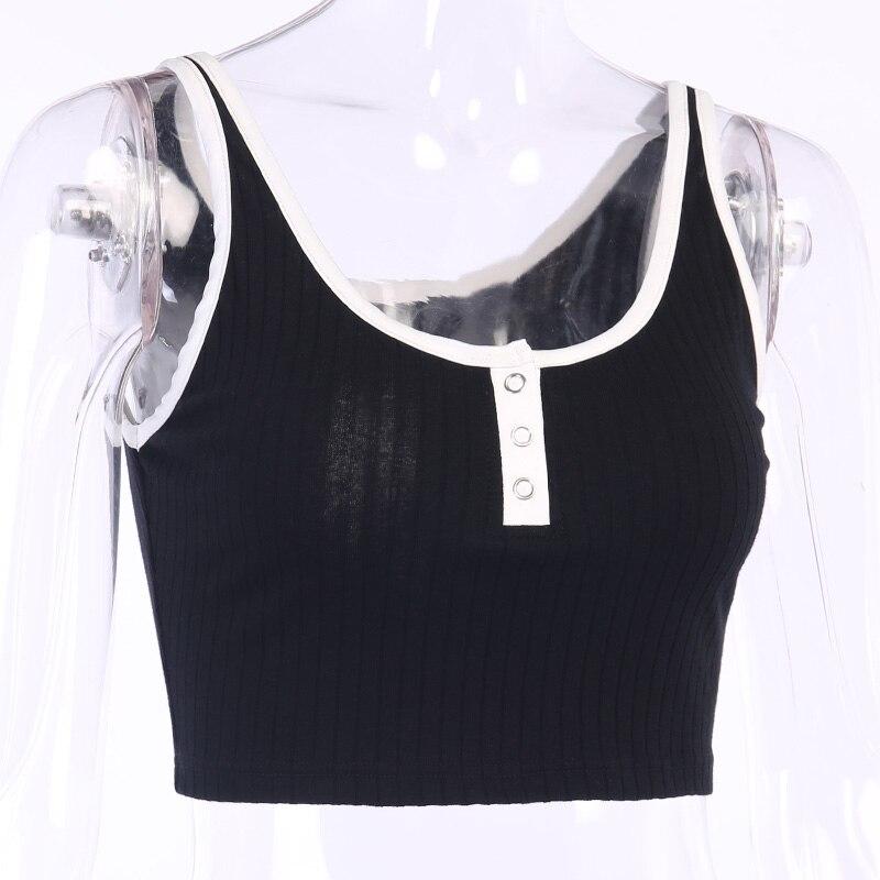 Sexy Women's Patchwork Cotton Sleeveless Skinny Button-Front Cami Tanktop