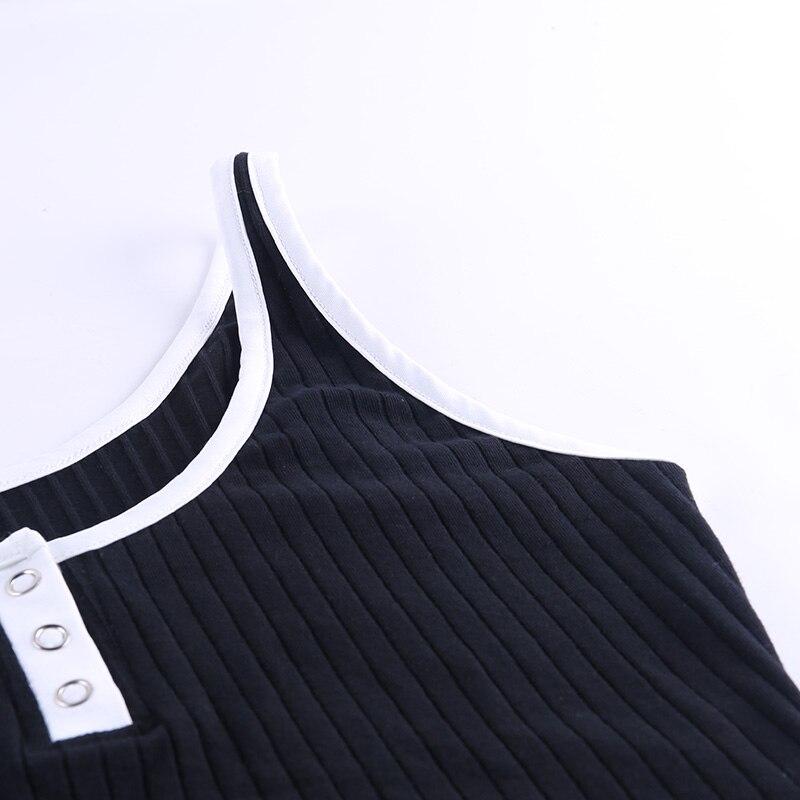 Sexy Women's Patchwork Cotton Sleeveless Skinny Button-Front Cami Tanktop