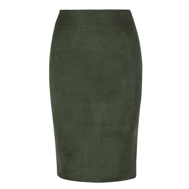 Sexy Women's Suede Elastic High Waist Multi-Color Bodycon Pencil Skirts