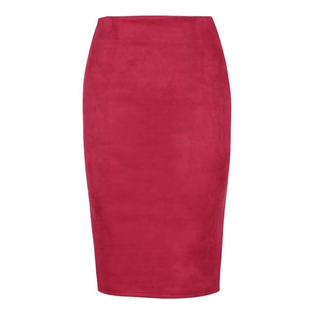 Sexy Women's Suede Elastic High Waist Multi-Color Bodycon Pencil Skirts