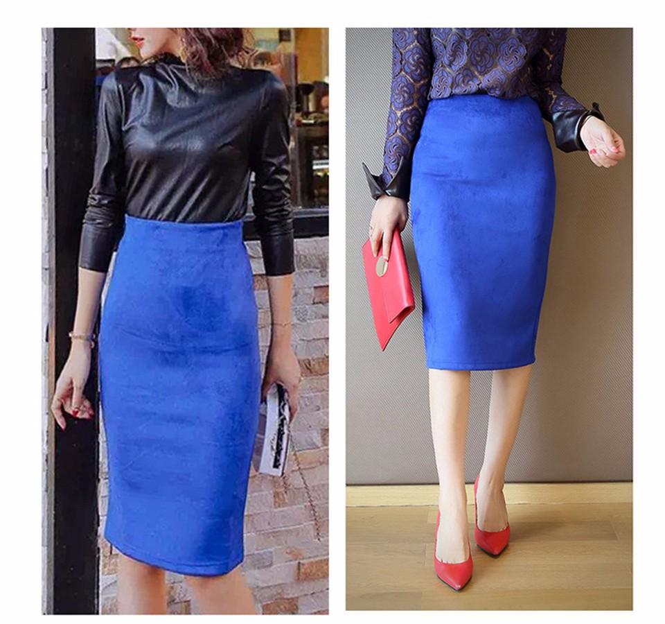 Sexy Women's Suede Elastic High Waist Multi-Color Bodycon Pencil Skirts