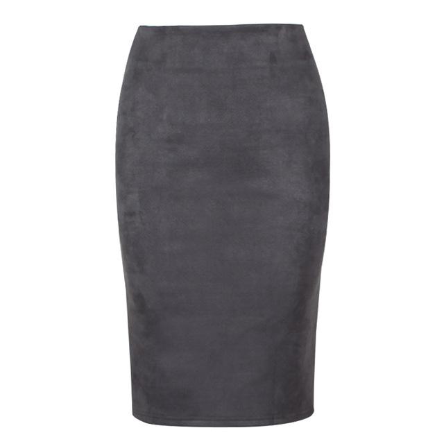 Sexy Women's Suede Elastic High Waist Multi-Color Bodycon Pencil Skirts