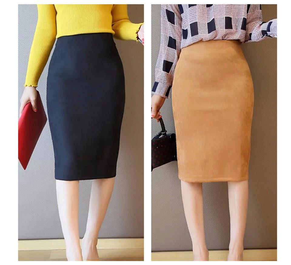 Sexy Women's Suede Elastic High Waist Multi-Color Bodycon Pencil Skirts