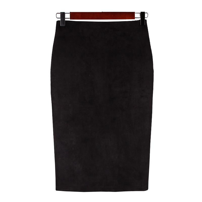 Sexy Women's Suede Elastic High Waist Multi-Color Bodycon Pencil Skirts