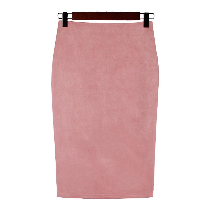 Sexy Women's Suede Elastic High Waist Multi-Color Bodycon Pencil Skirts