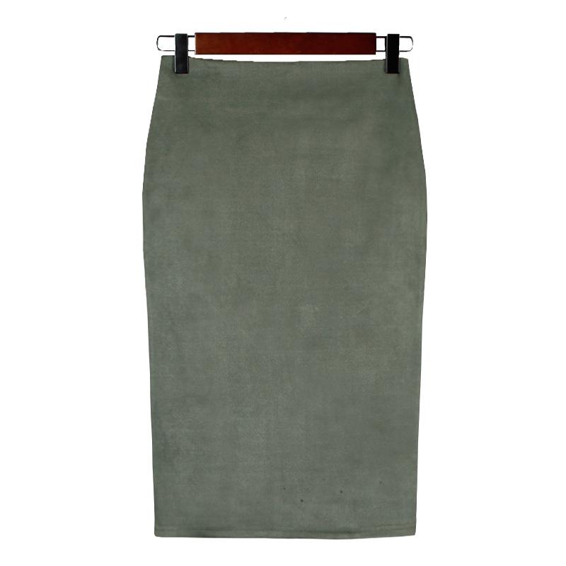 Sexy Women's Suede Elastic High Waist Multi-Color Bodycon Pencil Skirts