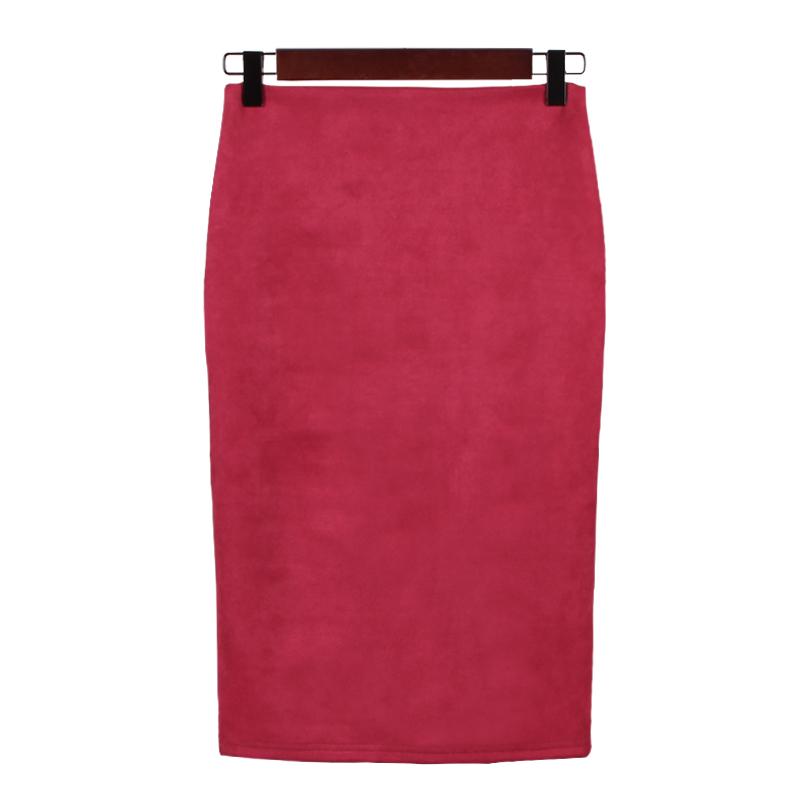 Sexy Women's Suede Elastic High Waist Multi-Color Bodycon Pencil Skirts