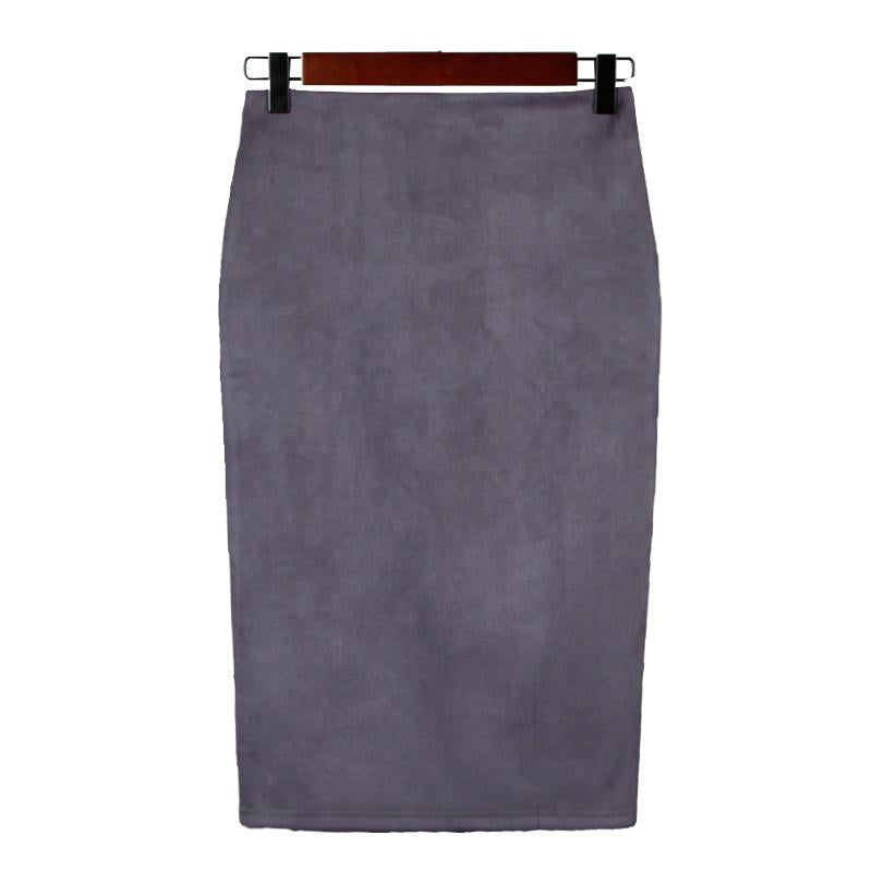 Sexy Women's Suede Elastic High Waist Multi-Color Bodycon Pencil Skirts