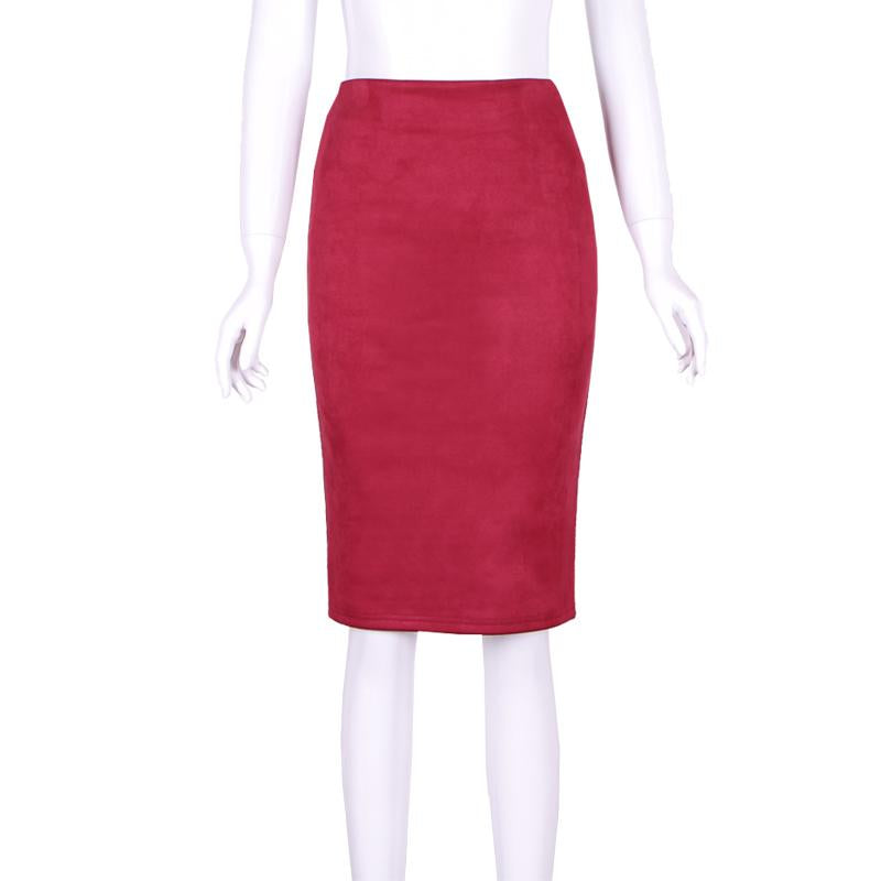 Sexy Women's Suede Elastic High Waist Multi-Color Bodycon Pencil Skirts