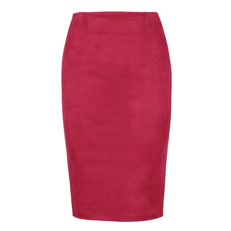 Sexy Women's Suede Elastic High Waist Multi-Color Bodycon Pencil Skirts