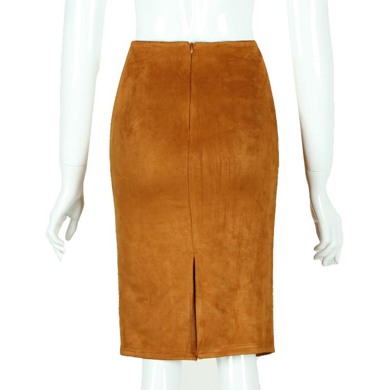 Sexy Women's Suede Elastic High Waist Multi-Color Bodycon Pencil Skirts