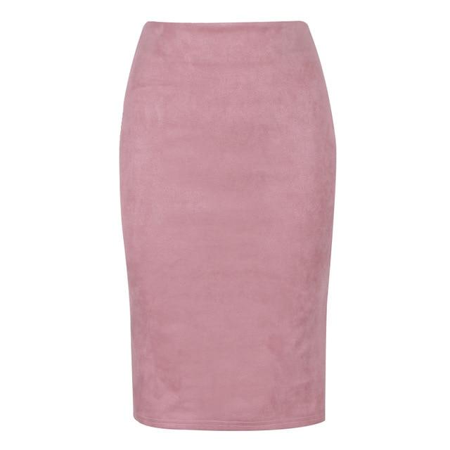 Sexy Women's Suede Elastic High Waist Multi-Color Bodycon Pencil Skirts