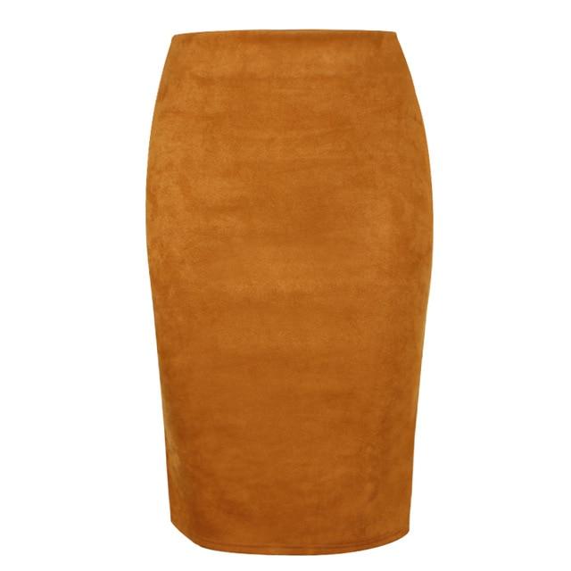 Sexy Women's Suede Elastic High Waist Multi-Color Bodycon Pencil Skirts