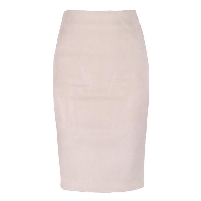 Sexy Women's Suede Elastic High Waist Multi-Color Bodycon Pencil Skirts