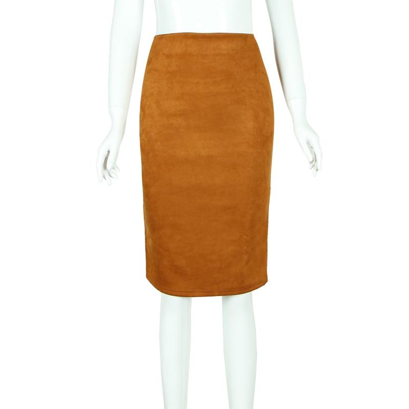 Sexy Women's Suede Elastic High Waist Multi-Color Bodycon Pencil Skirts