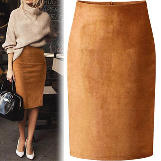 Sexy Women's Suede Elastic High Waist Multi-Color Bodycon Pencil Skirts