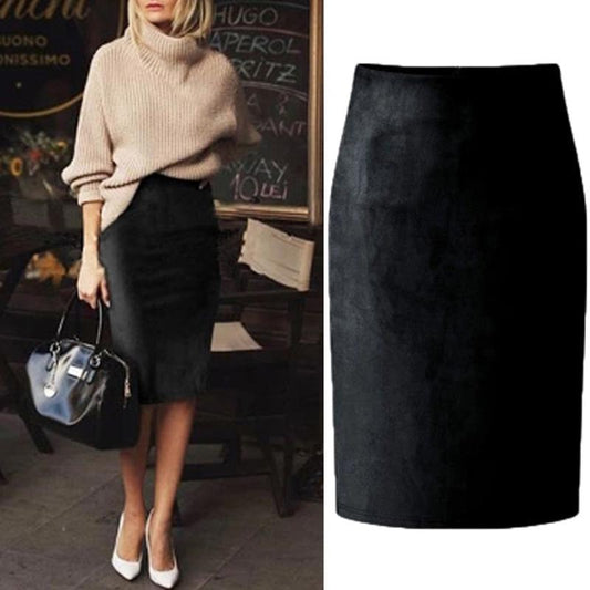 Sexy Women's Suede Elastic High Waist Multi-Color Bodycon Pencil Skirts