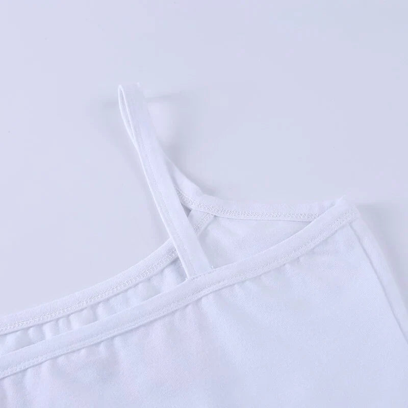 Sexy Women's White Letter Printed Spaghetti Strap Slim Crop Top Camisoles