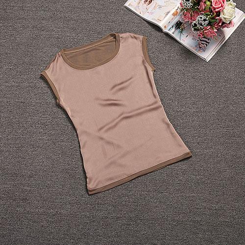 Slim Sleeveless Casual Chiffon Silk Women O Neck Blouses for Summer