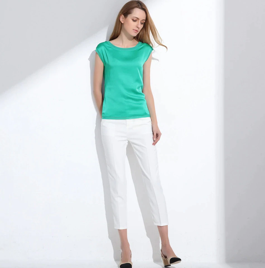 Slim Sleeveless Casual Chiffon Silk Women O Neck Blouses for Summer