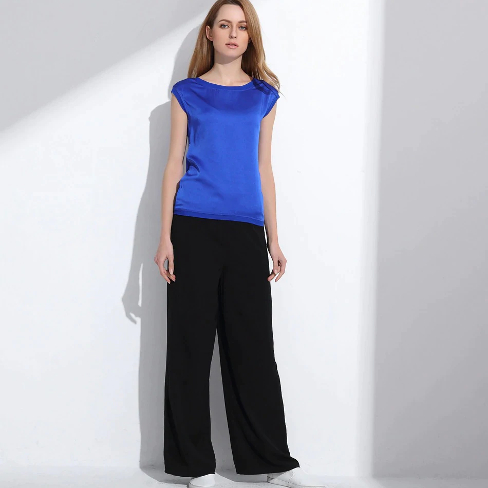 Slim Sleeveless Casual Chiffon Silk Women O Neck Blouses for Summer