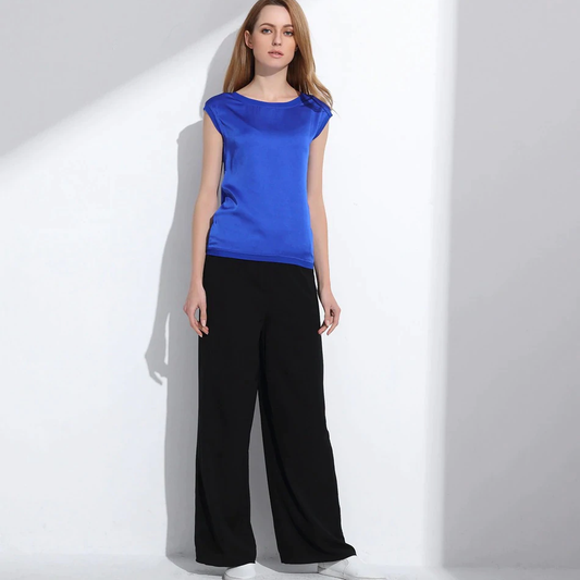 Slim Sleeveless Casual Chiffon Silk Women O Neck Blouses for Summer