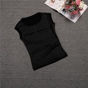 Slim Sleeveless Casual Chiffon Silk Women O Neck Blouses for Summer