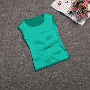 Slim Sleeveless Casual Chiffon Silk Women O Neck Blouses for Summer
