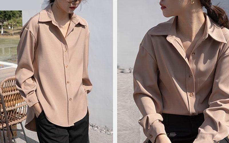 Spring Fashion Women's Turn-Down Collar Oversized Work Wear Blouse Tops