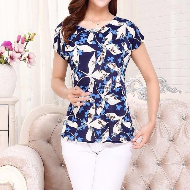 Summer Boat Anchor Printed Silk Casual Top T-Shirt for Women