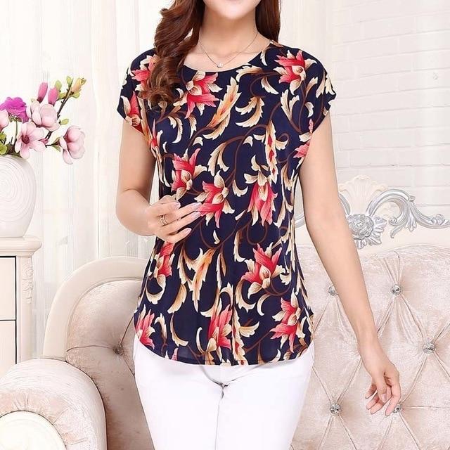 Summer Boat Anchor Printed Silk Casual Top T-Shirt for Women