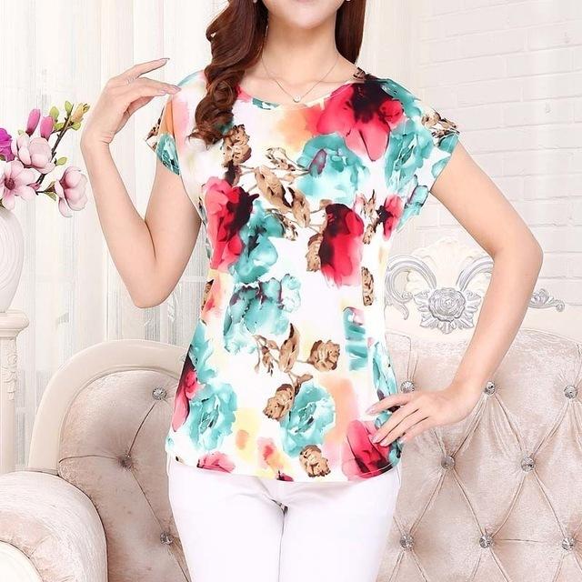 Summer Boat Anchor Printed Silk Casual Top T-Shirt for Women