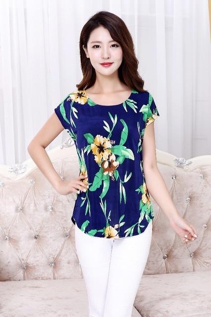 Summer Boat Anchor Printed Silk Casual Top T-Shirt for Women