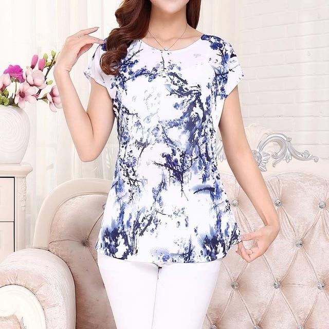 Summer Boat Anchor Printed Silk Casual Top T-Shirt for Women