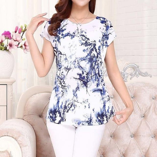Summer Boat Anchor Printed Silk Casual Top T-Shirt for Women