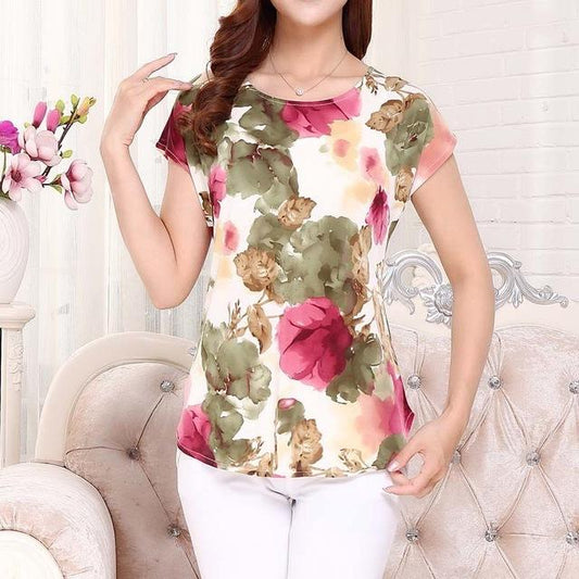 Summer Boat Anchor Printed Silk Casual Top T-Shirt for Women