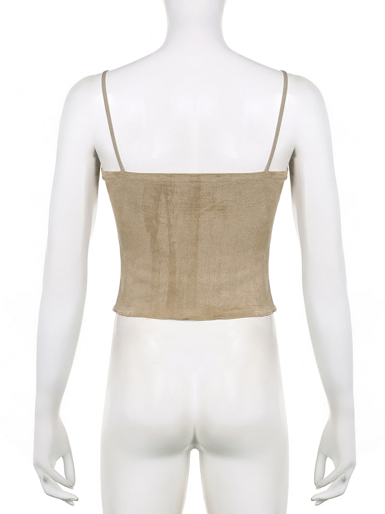 Vintage Solid Lace Trim Velvet V Neck Sleeveless Slim Camis Top for Women