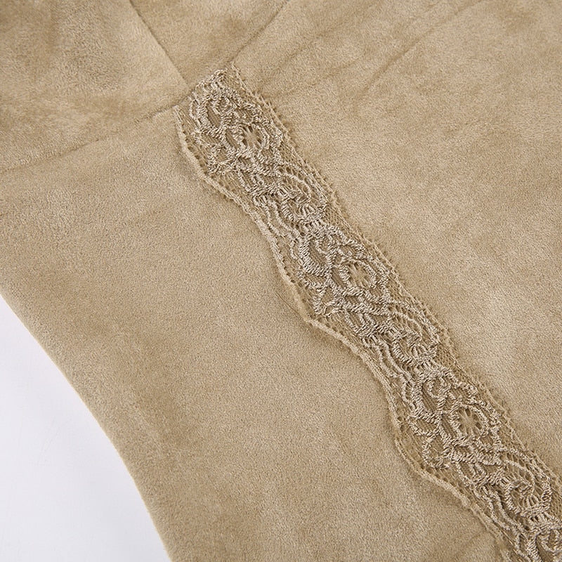 Vintage Solid Lace Trim Velvet V Neck Sleeveless Slim Camis Top for Women