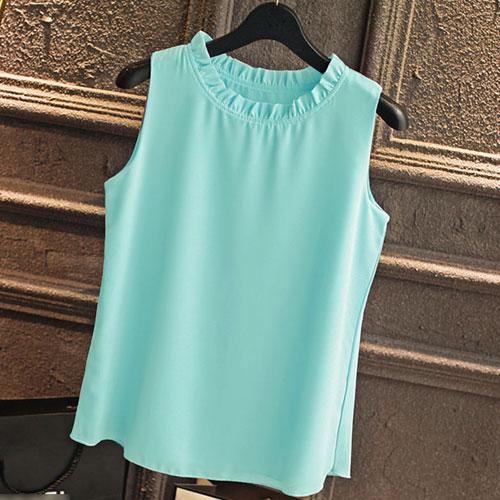 White Elegant Ruffle Sleeveless Women’s Casual Blouse Tops for Summer